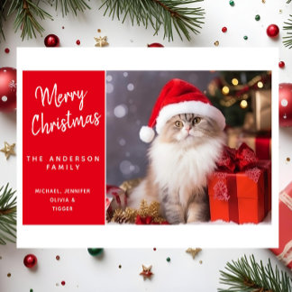 サンタの帽子をかぶった猫からのメリークリスマス シーズンカード
