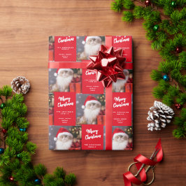 サンタの帽子をかぶった猫からのメリークリスマス ラッピングペーパー