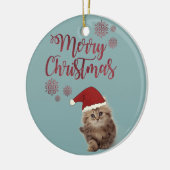 サンタの帽子をかぶった猫のクリスマス セラミックオーナメント (左)