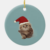 サンタの帽子をかぶった猫のクリスマス セラミックオーナメント (裏面)