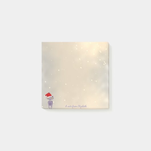 サンタの帽子をかぶった猫のクリスマス - 名前入り ポストイット (正面)
