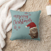 サンタの帽子をかぶった猫のメリークリスマス クッション (ブランケット)