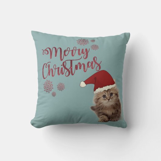 サンタの帽子をかぶった猫のメリークリスマス クッション (正面)