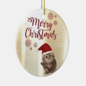サンタの帽子をかぶった猫 メリークリスマス セラミックオーナメント (右)