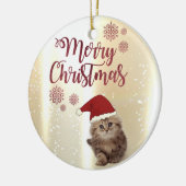 サンタの帽子をかぶった猫 メリークリスマス セラミックオーナメント (左)