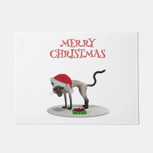 サンタの帽子をかぶった猫 メリークリスマス ドアマット (正面)