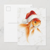 サンタの帽子をかぶった金魚のクリスマス水彩画 シーズンポストカード (正面/裏面)