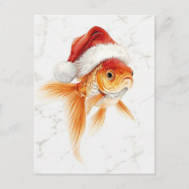 サンタの帽子をかぶった金魚のクリスマス水彩画 シーズンポストカード