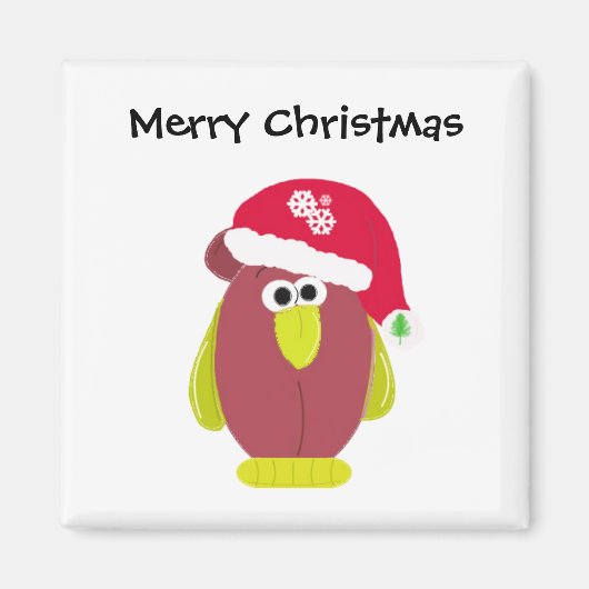 サンタの帽子をかぶった面白いクリスマスのニワトリ マグネット (正面)