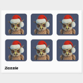 サンタの帽子をかぶった面白いクリスマスのフクロウ スクエアシール (シート)