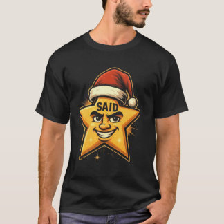 サンタの帽子をかぶった面白いクリスマス星 - 名前入り Tシャツ