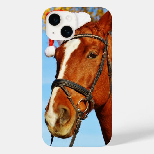 サンタの帽子をかぶった馬のクリスマス Case-Mate iPhoneケース (裏面)