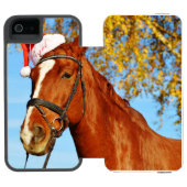 サンタの帽子をかぶった馬のクリスマス INCIPIO iPhoneウォレットケース (フォリオ Open)