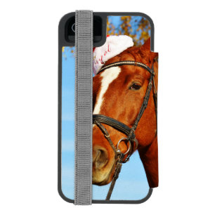 サンタの帽子をかぶった馬のクリスマス iPhone SE/5/5sウォレットケース