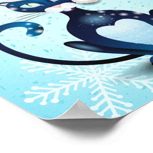 サンタの帽子をかぶった黒猫とメリークリスマス ポスター (角)