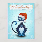サンタの帽子をかぶった黒猫とメリークリスマス ポストカード (正面)