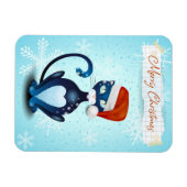 サンタの帽子をかぶった黒猫とメリークリスマス マグネット (横)