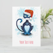 サンタの帽子をかぶった黒猫 招待状 (スタンド正面)