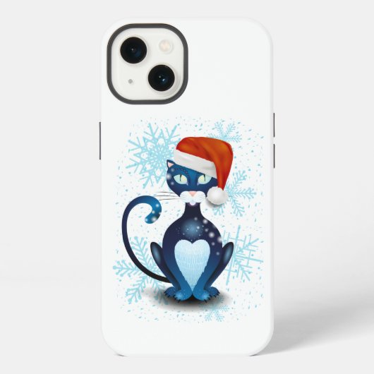 サンタの帽子をかぶった黒猫 iPhoneケース (裏面)