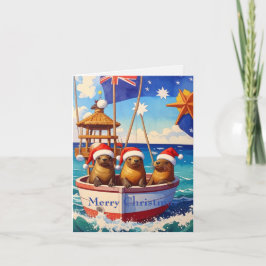 サンタの帽子をかぶった3匹のアザラシ メリークリスマス シーズンカード
