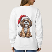 サンタの帽子をかぶってクリスマスをお祝いする可愛い犬 スウェットシャツ (裏面)
