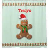 サンタの帽子を持つおもしろいなジンジャーブレッドマン シャワーカーテン (正面)