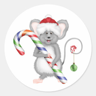 サンタの帽子を持つかわいいクリスマスのマウス ラウンドシール