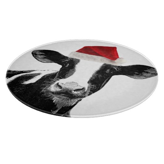 サンタの帽子を持つかわいいクリスマス牛 カッティングボード (角)