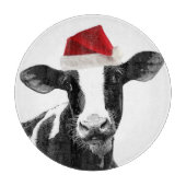 サンタの帽子を持つかわいいクリスマス牛 カッティングボード (正面)