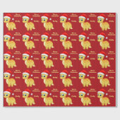 サンタの帽子を持つかわいく黄色いベビーDinosour ラッピングペーパー (フラット)