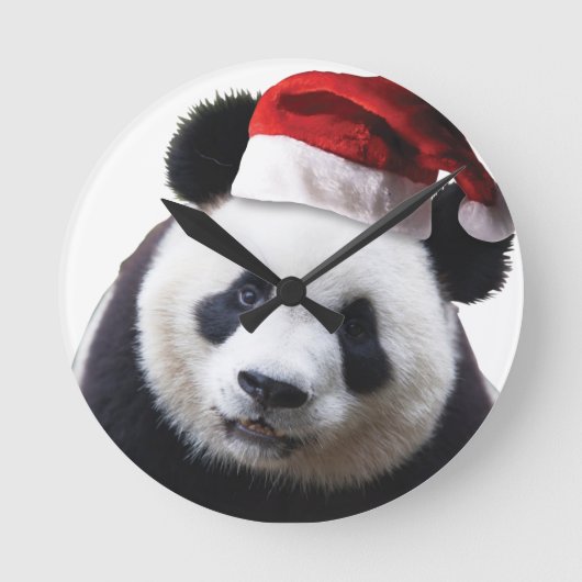 サンタの帽子を持つクリスマスのパンダくま ラウンド壁時計 (正面)