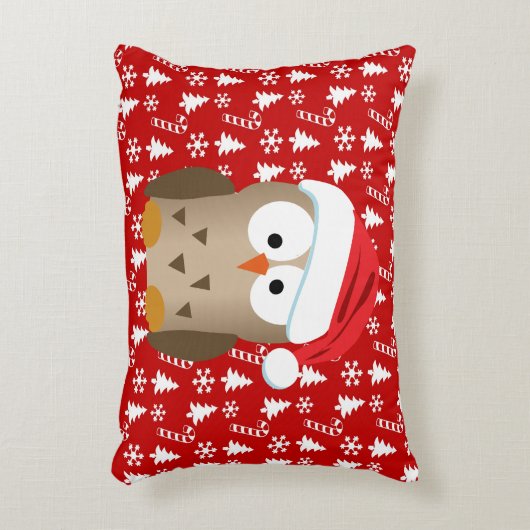 サンタの帽子を持つクリスマスのフクロウ アクセントクッション (正面(垂直))