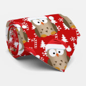 サンタの帽子を持つクリスマスのフクロウ ネクタイ (ロール)