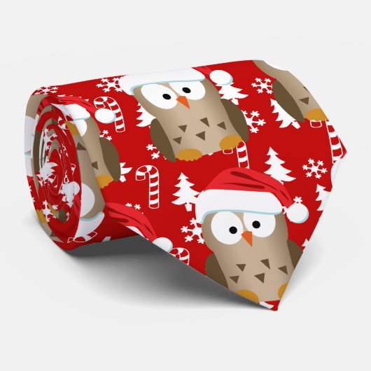 サンタの帽子を持つクリスマスのフクロウ ネクタイ (ロール)