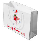 サンタの帽子を持つクリスマスのフラミンゴ ラージペーパーバッグ (裏面アングル)