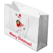 サンタの帽子を持つクリスマスのフラミンゴ ラージペーパーバッグ (正面アングル)