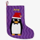 サンタの帽子を持つクリスマスのペンギン スモールクリスマスストッキング (正面)