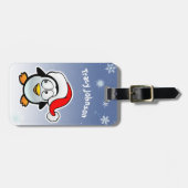 サンタの帽子を持つクールなペンギン ラゲッジタグ (正面横)