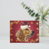 サンタの帽子を持つゴールデン・リトリーバーのスケッチ シーズンポストカード (スタンド正面)