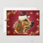 サンタの帽子を持つゴールデン・リトリーバーのスケッチ シーズンポストカード (正面/裏面)
