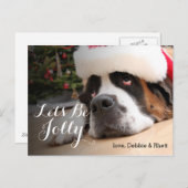 サンタの帽子を持つサンベルナール峠犬 シーズンポストカード (正面/裏面)