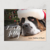 サンタの帽子を持つサンベルナール峠犬 シーズンポストカード (正面)