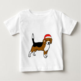 サンタの帽子を持つビーグル犬 ベビーTシャツ