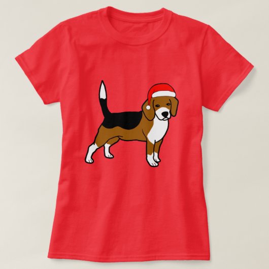 サンタの帽子を持つビーグル犬 Tシャツ (デザイン正面)