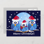 サンタの帽子を持つフクロウ シーズンポストカード (正面/裏面)