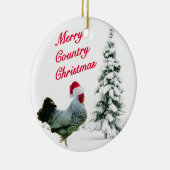 サンタの帽子を持つメリーな国のクリスマスの鶏 セラミックオーナメント (右)