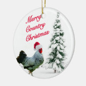 サンタの帽子を持つメリーな国のクリスマスの鶏 セラミックオーナメント (左)