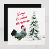 サンタの帽子を持つメリーな国のクリスマスの鶏 招待状 (正面/裏面)