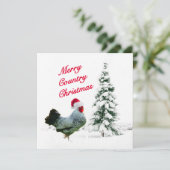 サンタの帽子を持つメリーな国のクリスマスの鶏 招待状 (スタンド正面)