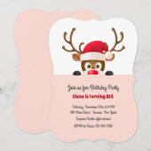 サンタの帽子を被ったトナカイの招待状 招待状 (正面/裏面)